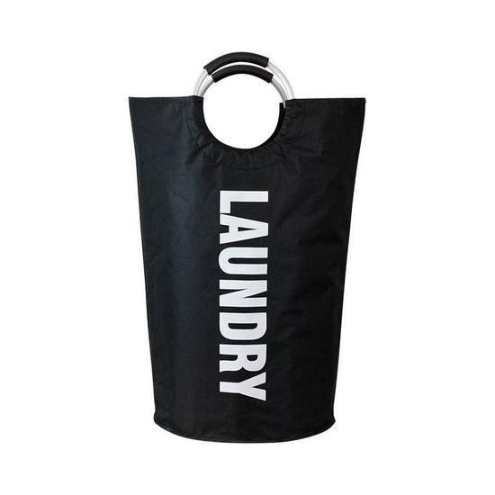 Black Large-Capacity Double Oxford Fabric Laundry Hamper with Aluminum Handles - Durable Round Clothes Basket for Home Storage