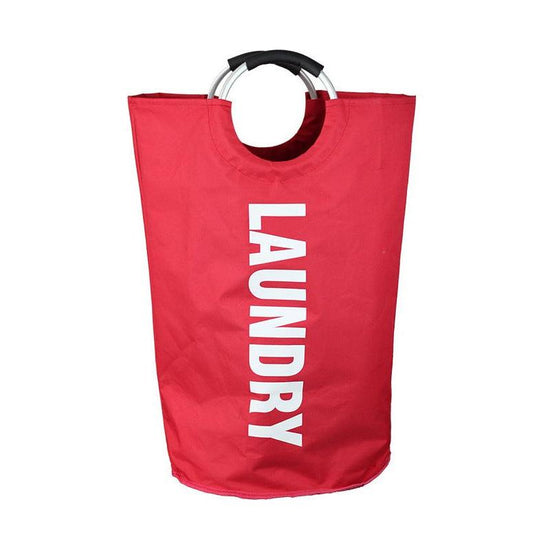 Red Large-Capacity Double Oxford Fabric Laundry Hamper with Aluminum Handles - Durable Round Clothes Basket for Home Storage
