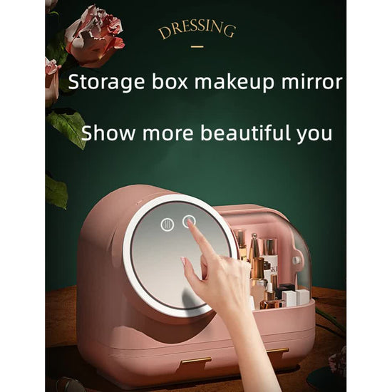 Ivory  White LED Vanity Makeup Organizer with Partition Storage and Touch-Control Mirror - Large Capacity Cosmetic Box