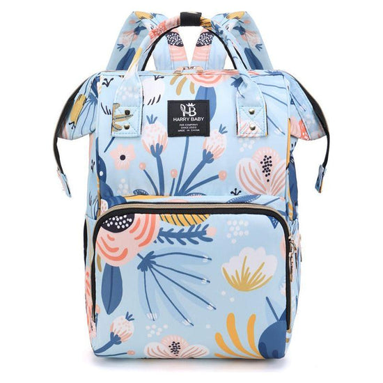 Large Capacity Multi-Functional Baby Diaper Backpack - Stylish and Travel-Friendly Mummy Bag  floral Blue