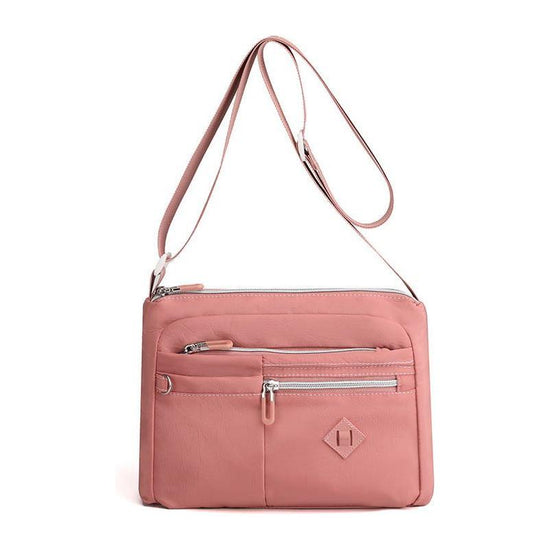 Lightweight Nylon Crossbody Shoulder Bag - Pink, Adjustable Strap, Multi-Pocket Design