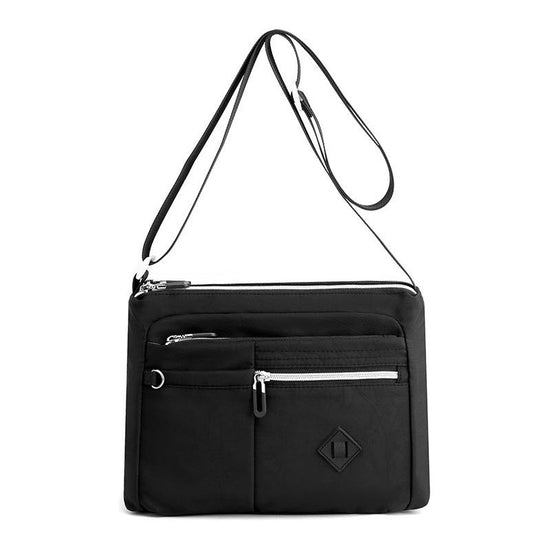 Lightweight Nylon Crossbody Shoulder Bag - Black, Adjustable Strap, Multi-Pocket Design