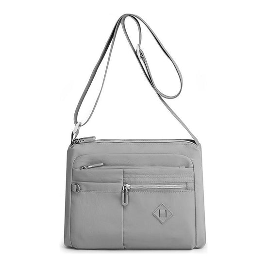 Lightweight Nylon Crossbody Shoulder Bag - Gray, Adjustable Strap, Multi-Pocket Design