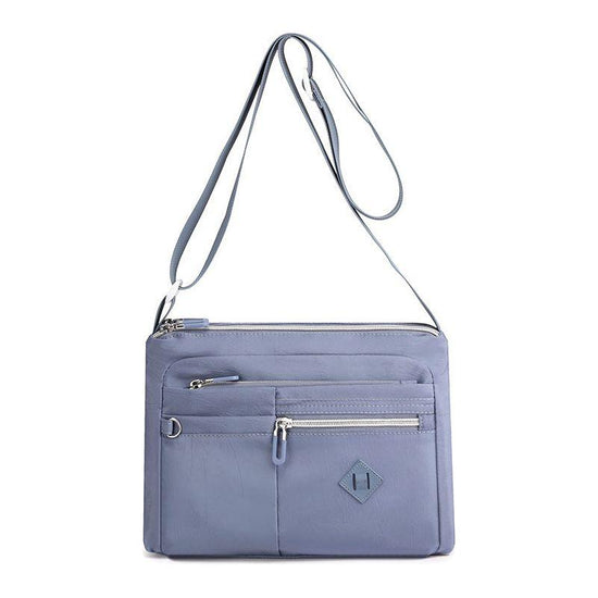 Lightweight Nylon Crossbody Shoulder Bag - Light Blue, Adjustable Strap, Multi-Pocket Design
