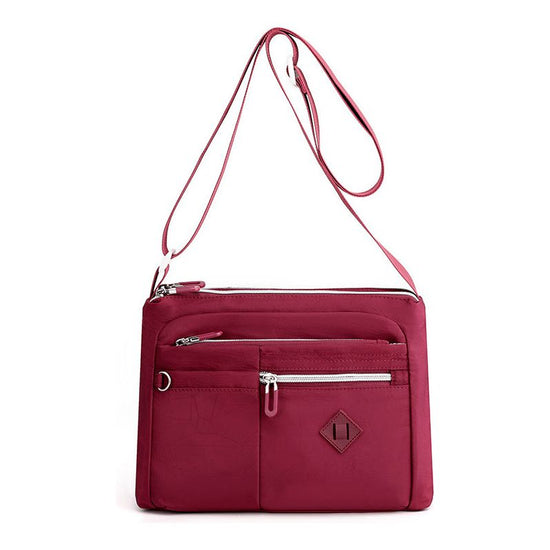 Lightweight Nylon Crossbody Shoulder Bag - Date Red, Adjustable Strap, Multi-Pocket Design