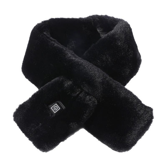 Black Adjustable Electric Heated Scarf with Plush Fabric - 3 Heat Settings