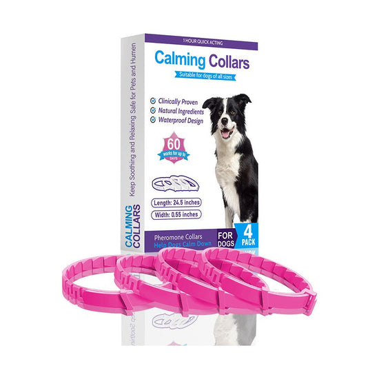 Pink Calming Collars for Dogs - Natural Stress Relief, Adjustable, 4 Pack