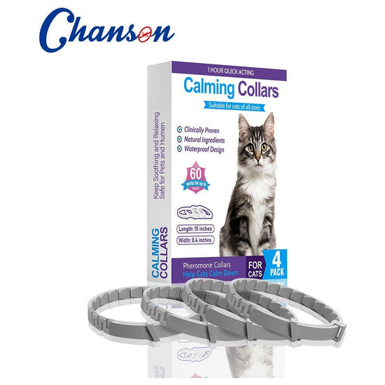 Gray Calming Collars for Cats - Natural Anxiety Relief, Adjustable, 4 Pack