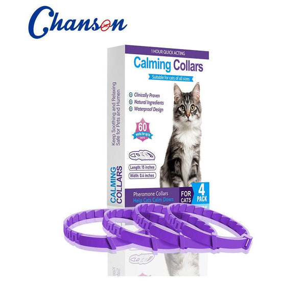 Purple Calming Collars for Cats - Natural Anxiety Relief, Adjustable, 4 Pack