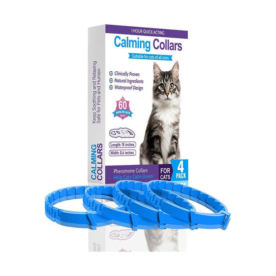 Blue Calming Collars for Cats - Natural Anxiety Relief, Adjustable, 4 Pack