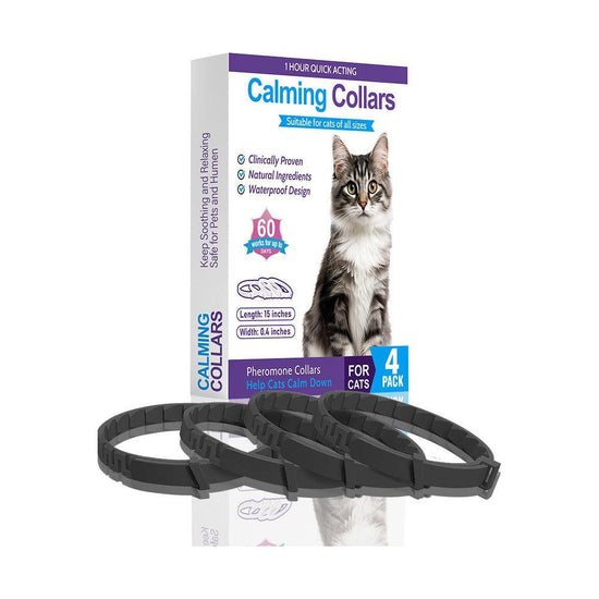 Black Calming Collars for Cats - Natural Anxiety Relief, Adjustable, 4 Pack