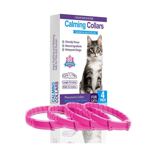Pink Calming Collars for Cats - Natural Anxiety Relief, Adjustable, 4 Pack