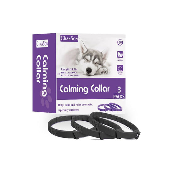 Black Calming Collars for Dogs - Natural Stress Relief, Adjustable, 3 Pack (2 set/6PCS)