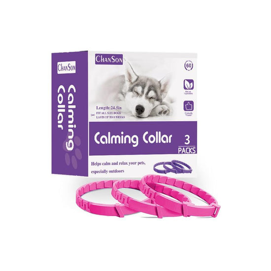 Pink Calming Collars for Dogs - Natural Stress Relief, Adjustable, 3 Pack (2 set/6PCS)
