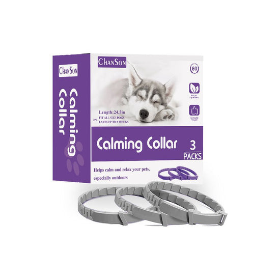 Gray Calming Collars for Dogs - Natural Stress Relief, Adjustable, 3 Pack (2 set/6PCS)