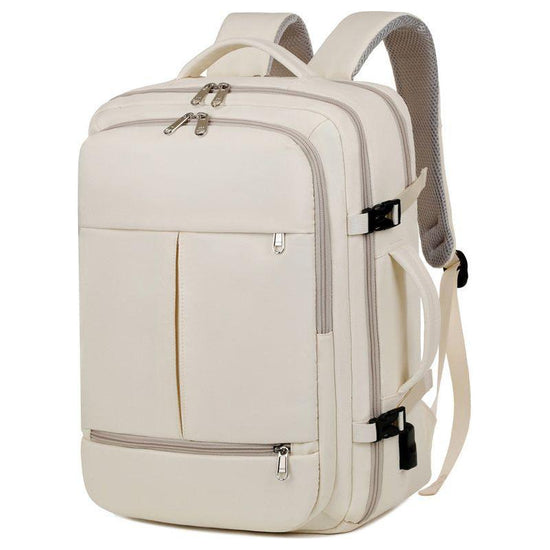 Large Capacity Travel Backpack with USB Charging Port - Beige