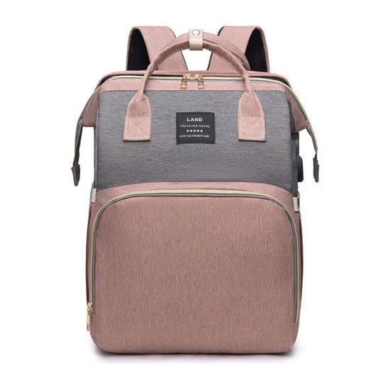 Multifunctional Diaper Backpack with Mosquito Net and Insulated Pockets - Pink and Grey