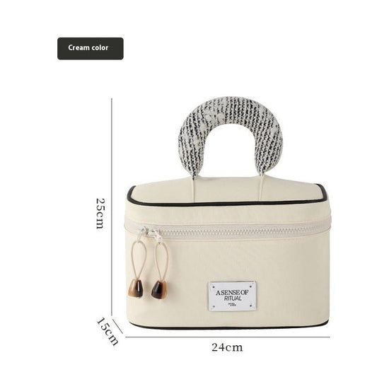 Portable Waterproof Cosmetic Bag with Handle - Cream White