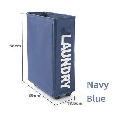 Rolling Laundry Basket with Wheels - 42L Capacity, Navy Blue, 39*18.5*58CM