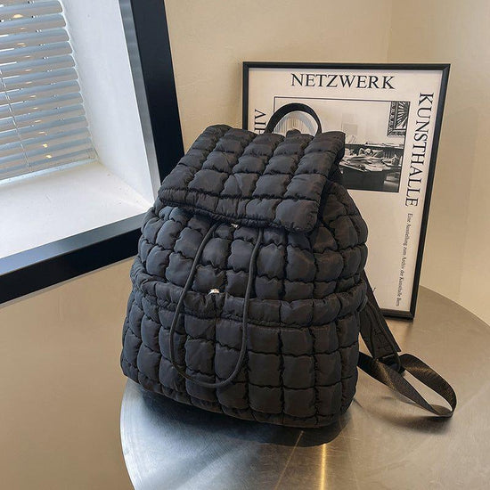 Lightweight Quilted Nylon Backpack with Adjustable Straps - Back