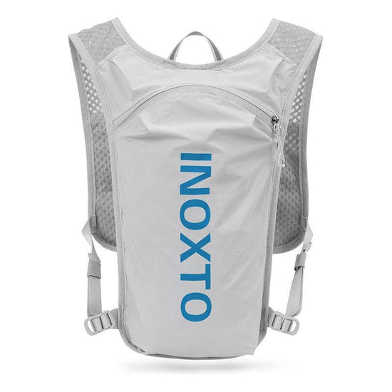 Lightweight Hydration Running Vest with 5L Capacity and Reflective Strips, Gray backpack with Blue text