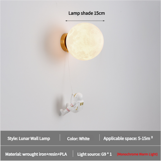 Astronaut Moon Wall Lamp with Warm Light,Diameter 15cm