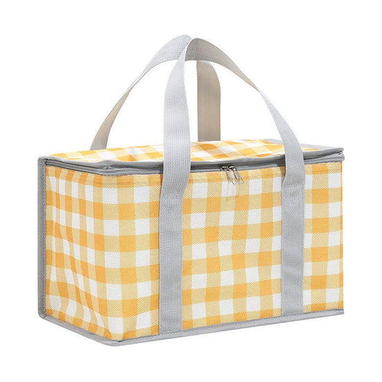 2PCS Yellow Insulated Picnic Lunch Bag with Checkered Design, Thermal Storage for Hot and Cold Items