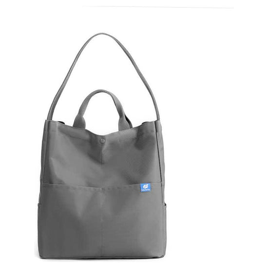 Gray Minimalist Nylon Tote Bag with Adjustable Shoulder Strap, Large Capacity