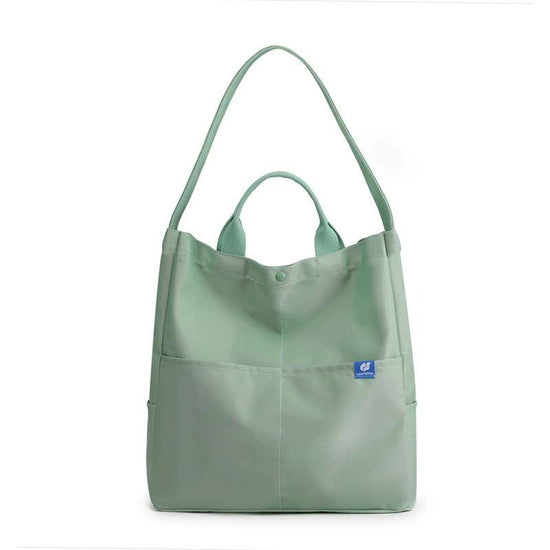 Green Minimalist Nylon Tote Bag with Adjustable Shoulder Strap, Large Capacity