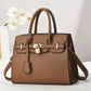 Coffee Elegant PU Leather Handbag with Lock Decoration - Bag for Women