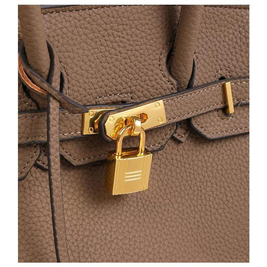 Khaki Elegant PU Leather Handbag with Lock Decoration - Bag for Women
