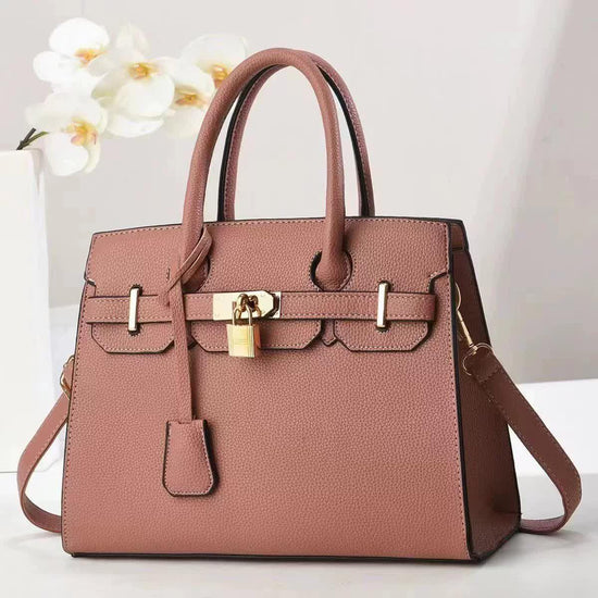 Pink Elegant PU Leather Handbag with Lock Decoration - Bag for Women