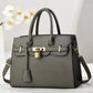 Gray Elegant PU Leather Handbag with Lock Decoration -  Bag for Women