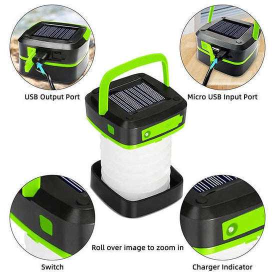 Orange Collapsible Portable Solar LED Camping Lantern with USB Charging