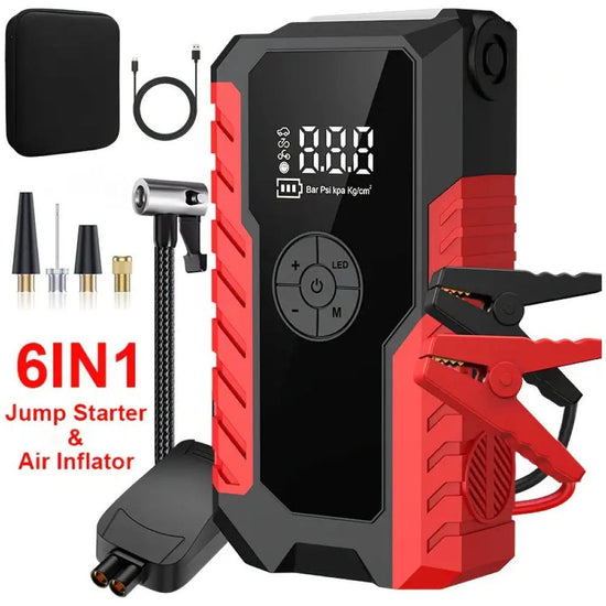 GL901  6-in-1 Portable Jump Starter and Air Inflator with LED Display - Multi-Function Emergency Power Pack