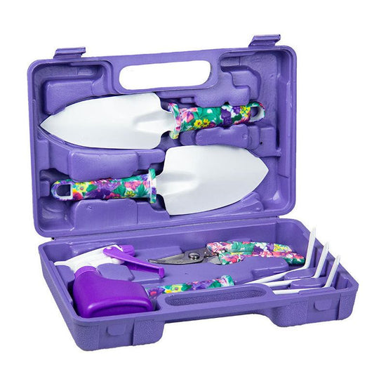 YL/Z05 Purple 5-Piece Compact Gardening Tool Set with Durable Case - Essential for Home Gardens