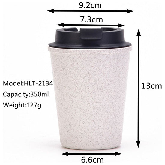 White 350ml Wheat Straw Double-Layer Coffee Cup - Eco-Friendly and Lightweight