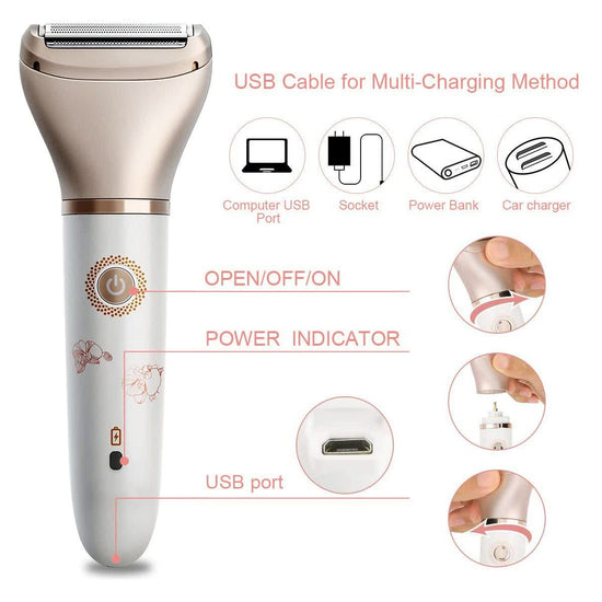 Elegant Rechargeable Electric Lady Shaver with Replaceable Head - Portable Grooming Solution