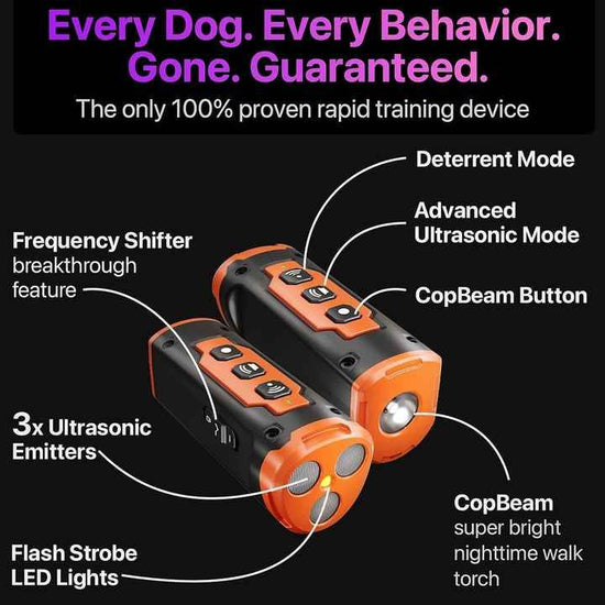 Orange Multifunctional Ultrasonic Dog Repeller & Flashlight - Long-Range SOS Emergency Light