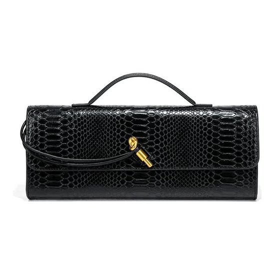 Black Elegant PU Leather Clutch Bag with Snake Print Design - Multi-color Options