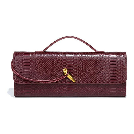 Wine Red Elegant PU Leather Clutch Bag with Snake Print Design - Multi-color Options