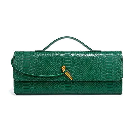 Green Elegant PU Leather Clutch Bag with Snake Print Design - Multi-color Options