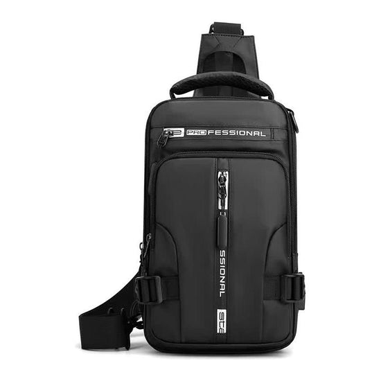 Black Compact Multi-Function Nylon Chest Bag - Stylish and Practical