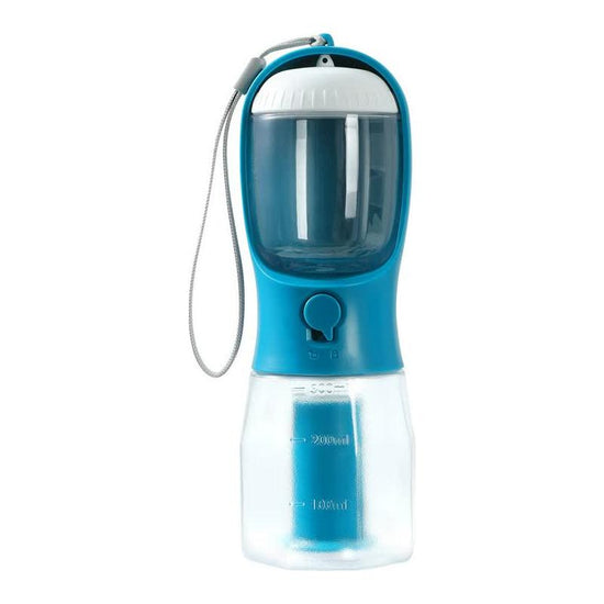 Indigo 3-in-1 Portable Pet Water Bottle with Food Storage and Waste Bag Dispenser - 300mL Capacity