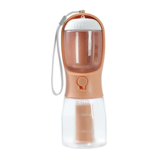 Orange 3-in-1 Portable Pet Water Bottle with Food Storage and Waste Bag Dispenser - 300mL Capacity