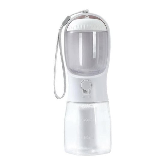 White 3-in-1 Portable Pet Water Bottle with Food Storage and Waste Bag Dispenser - 300mL Capacity
