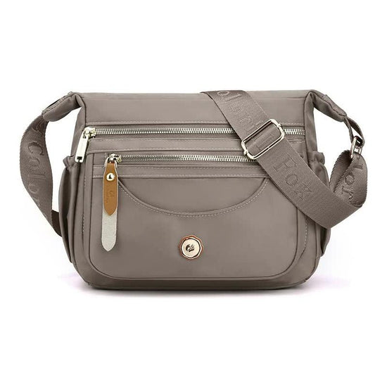 Coffee Nylon Crossbody Bag with Multiple Compartments - Compact and Stylish Design