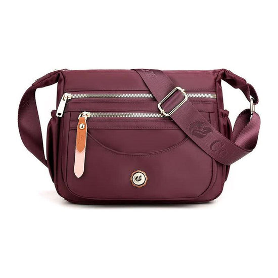 Wine Red Nylon Crossbody Bag with Multiple Compartments - Compact and Stylish Design