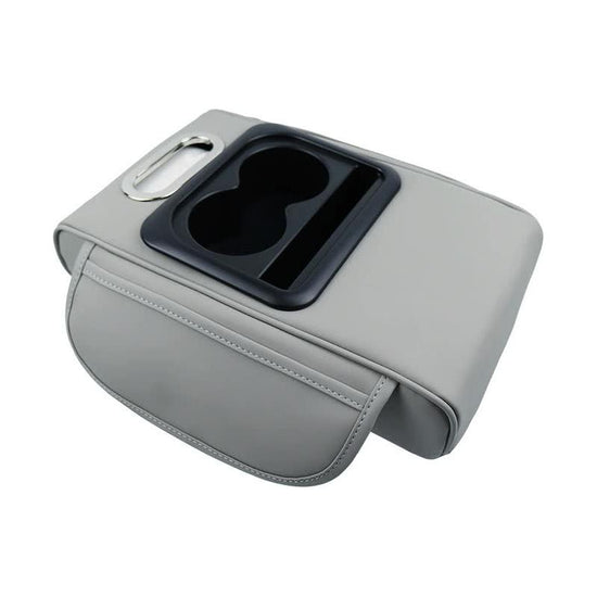 GT-6 No embroidery Gray ,Multifunctional Car Armrest Storage Box Cushion - Universal Fit with Cup Holder and Tissue Dispenser