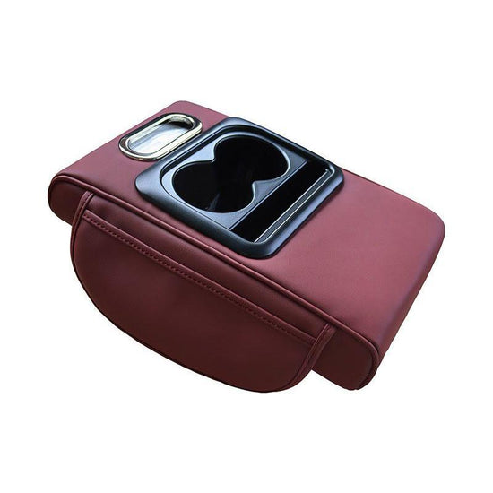 GT-6 No embroidery Wine Red ,Multifunctional Car Armrest Storage Box Cushion - Universal Fit with Cup Holder and Tissue Dispenser